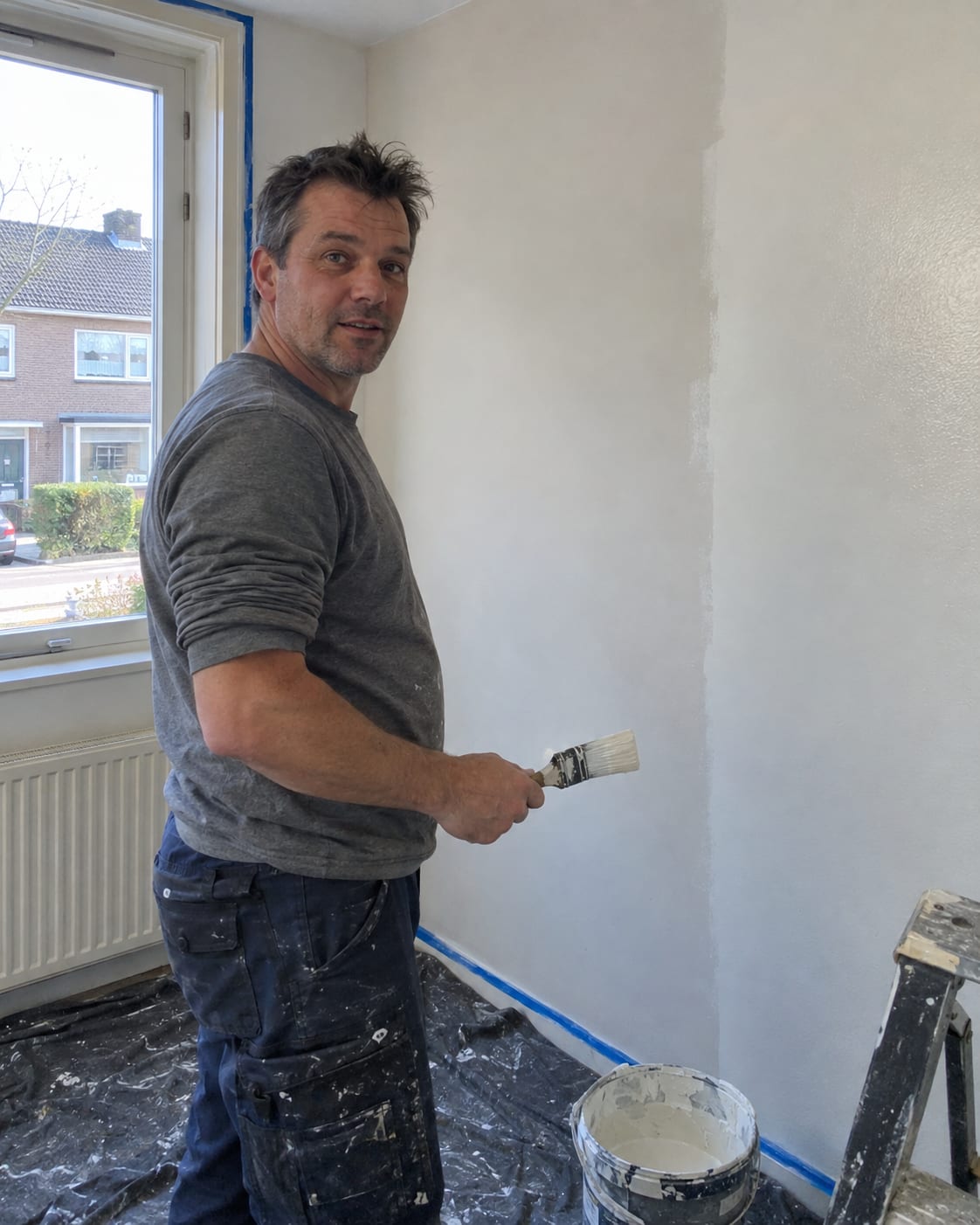Portret van de schilder op de werklocatie (voorbeeldfoto)