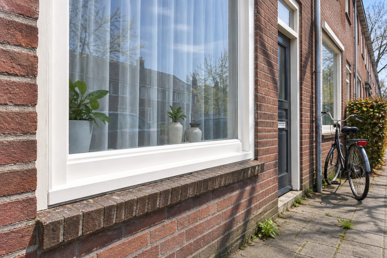 Eindresultaat: gerepareerd kozijn met hersteld profiel en een strakke witte laklaag